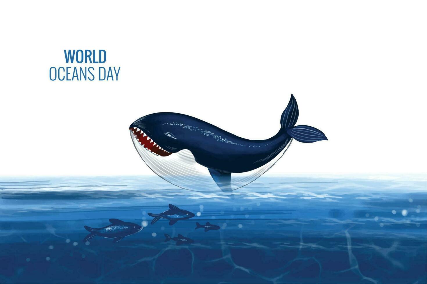 Large whale and fish were swimming underwater ocean day background vector