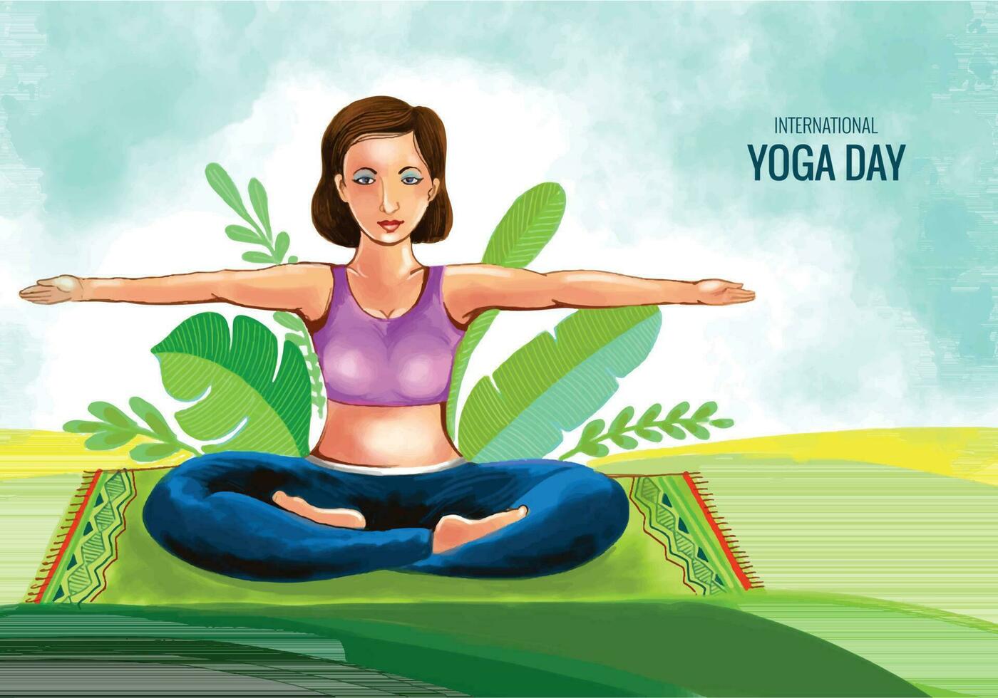 International yoga day with woman doing yoga pose watercolor design vector