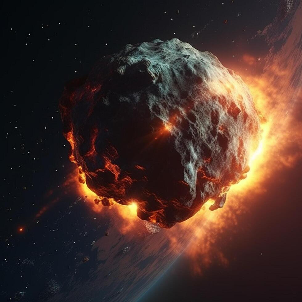 Fiery big asteroid falling to the earth photo