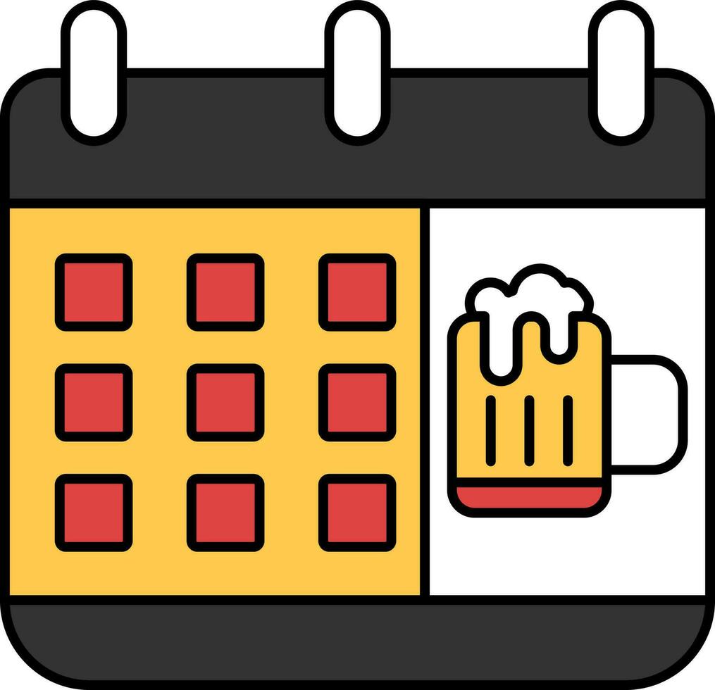 cerveza jarra en calendario vistoso icono. vector