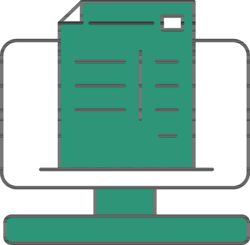 Paper In Desktop Screen Green And White Icon. vector