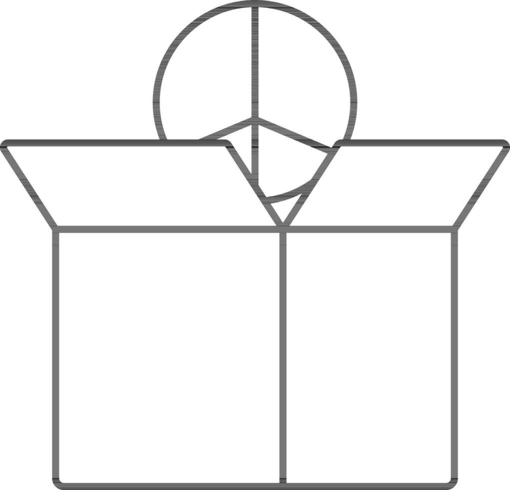 Open Box With Peace Symbol Icon In Line Art. vector