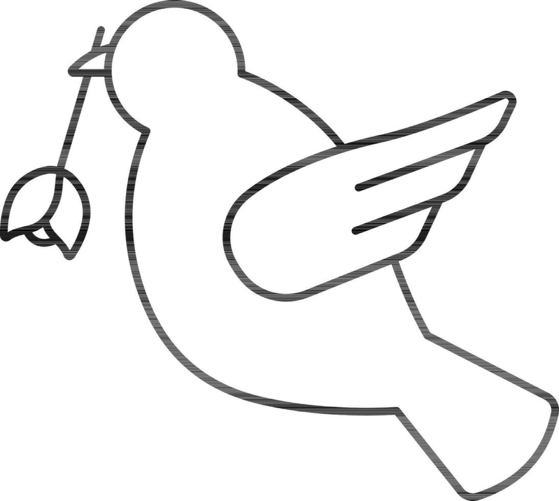 Bird Carrying Flower Icon In Black Line Art. vector