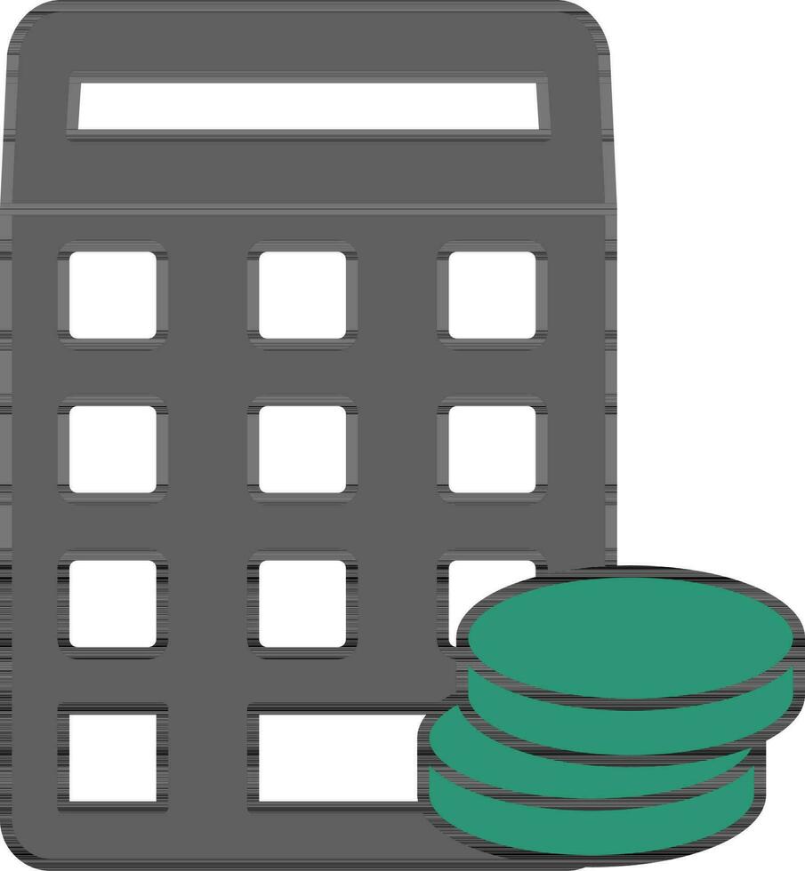 Calculator With Coins Icon In Gray And Green Color. vector