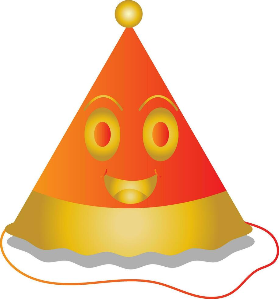 riendo cara fiesta sombrero plano icono en naranja y dorado color. vector