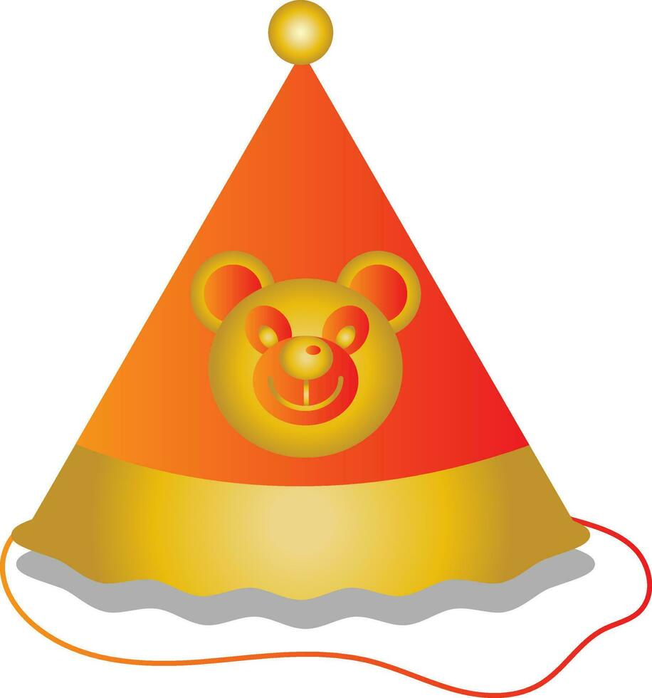 dorado y naranja osito de peluche cara fiesta sombrero icono en plano estilo. vector