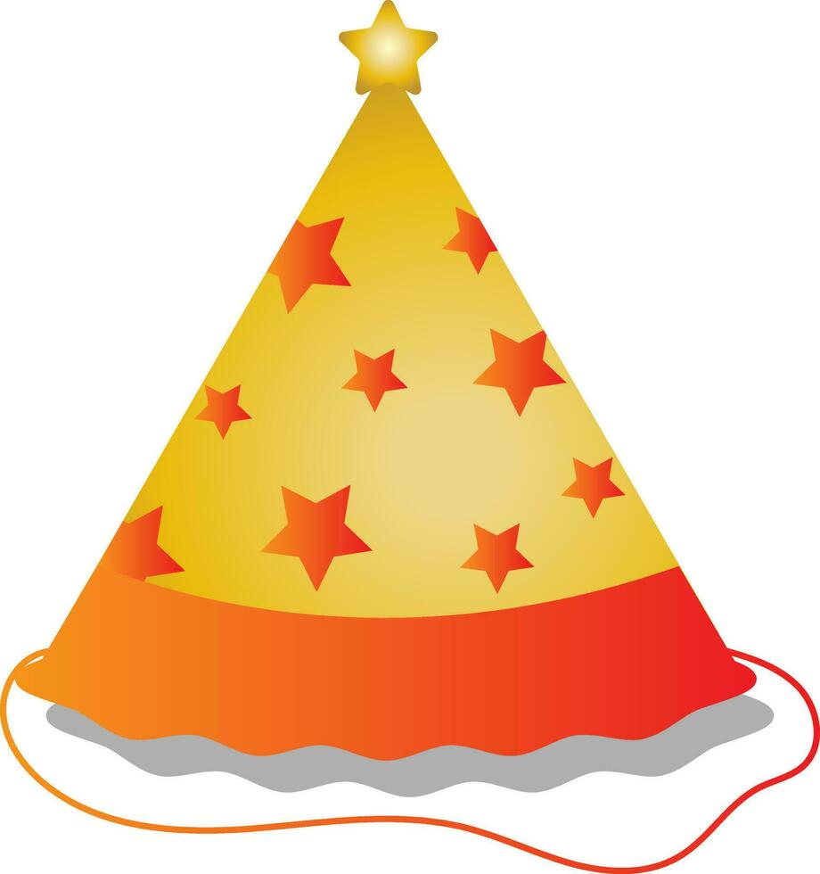 plano estilo estrellas fiesta sombrero dorado y naranja icono. vector