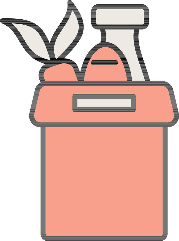 Open Grocery Box Icon In Peach And White Color. vector