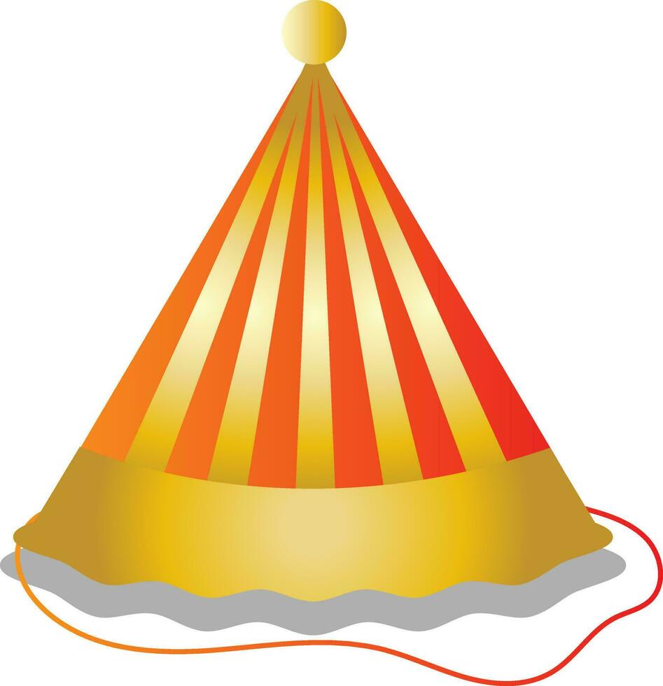 dorado y naranja rayado fiesta sombrero plano icono. vector