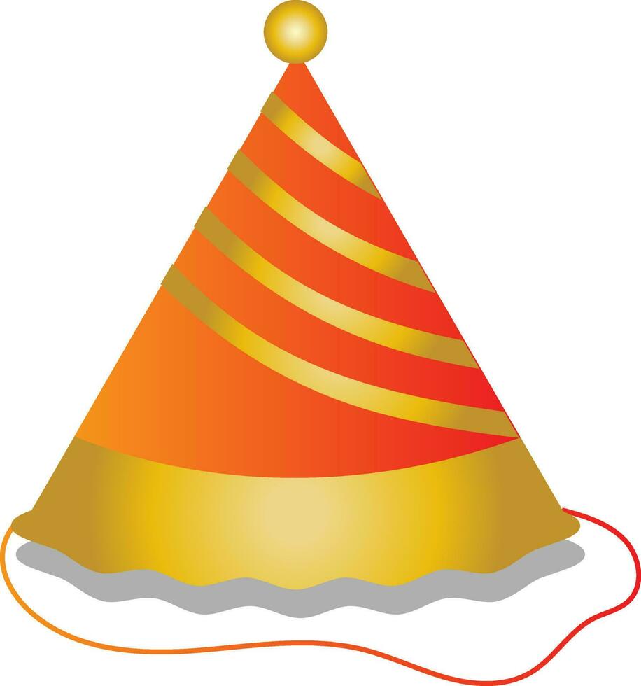 Stripy Party Hat Golden And Orange Icon. vector