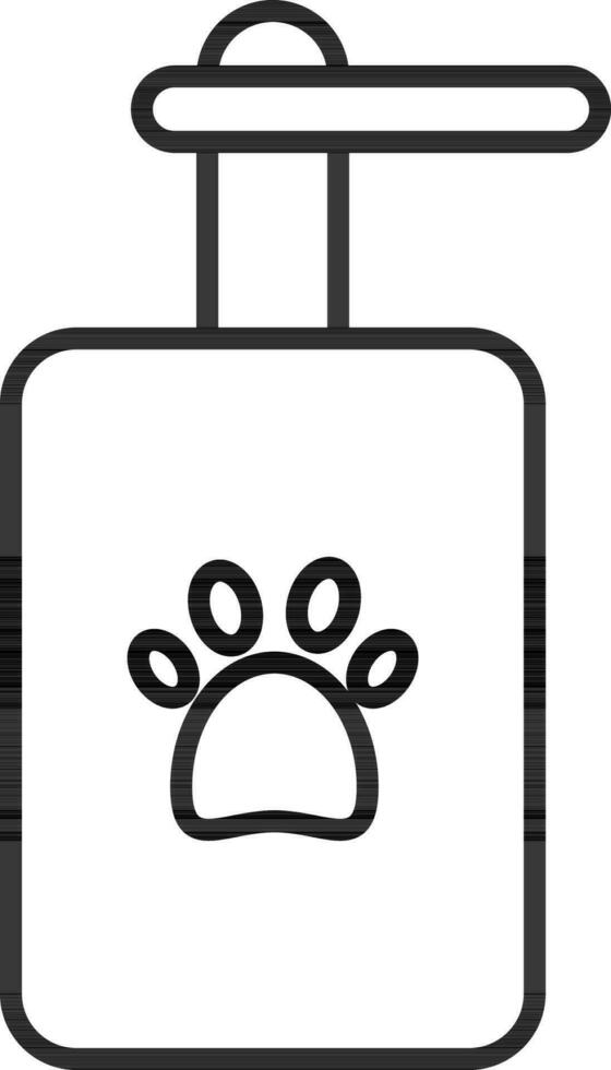 Paw Symbol On Pump Bottle Icon In Black Stroke. vector