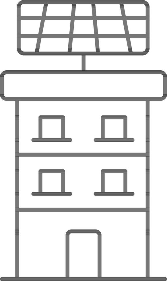 Solar Panel With Apartment Building Line Art Icon. vector