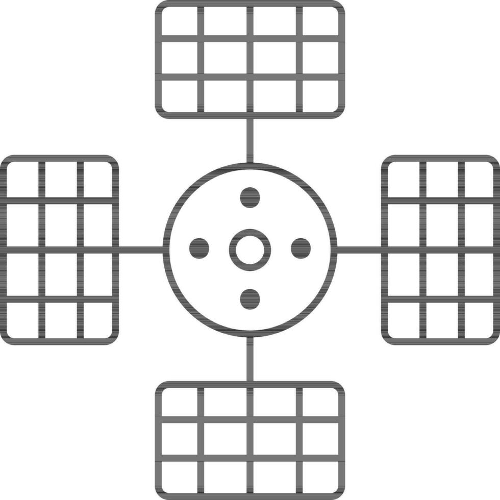 Solar Spacecraft Icon in Black Line Art. vector