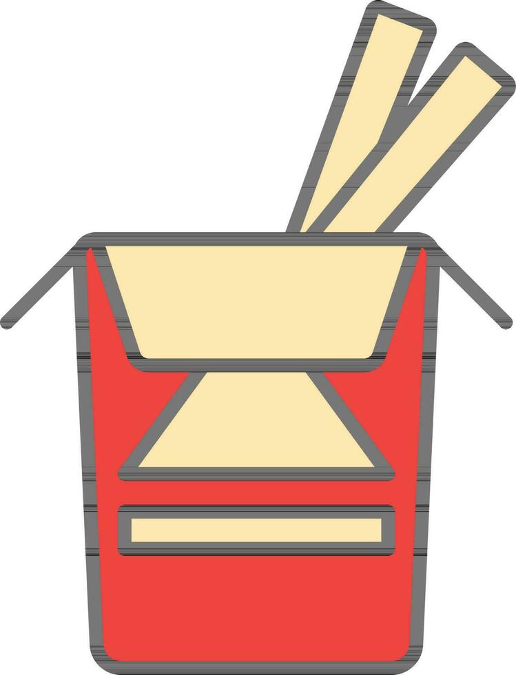 comida caja con palillos icono en rojo y amarillo color. vector