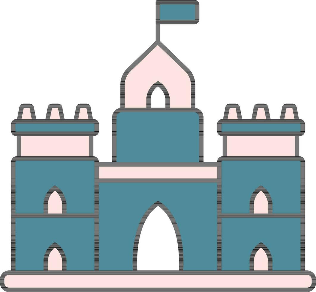 Flat Style Fort Or Castle Icon In Teal And Pink Color. vector