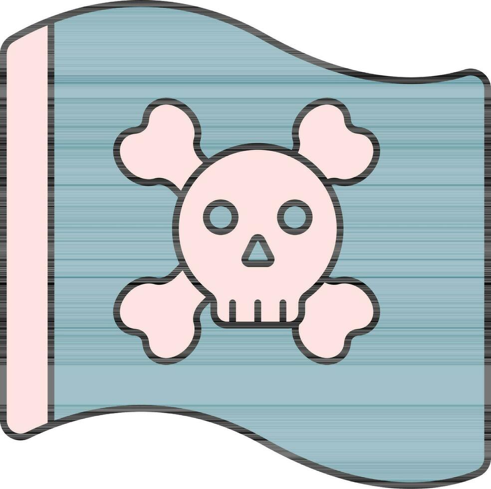 Crossbones With Skull Symbol On Waving Flag Icon In Teal And Pink Color. vector