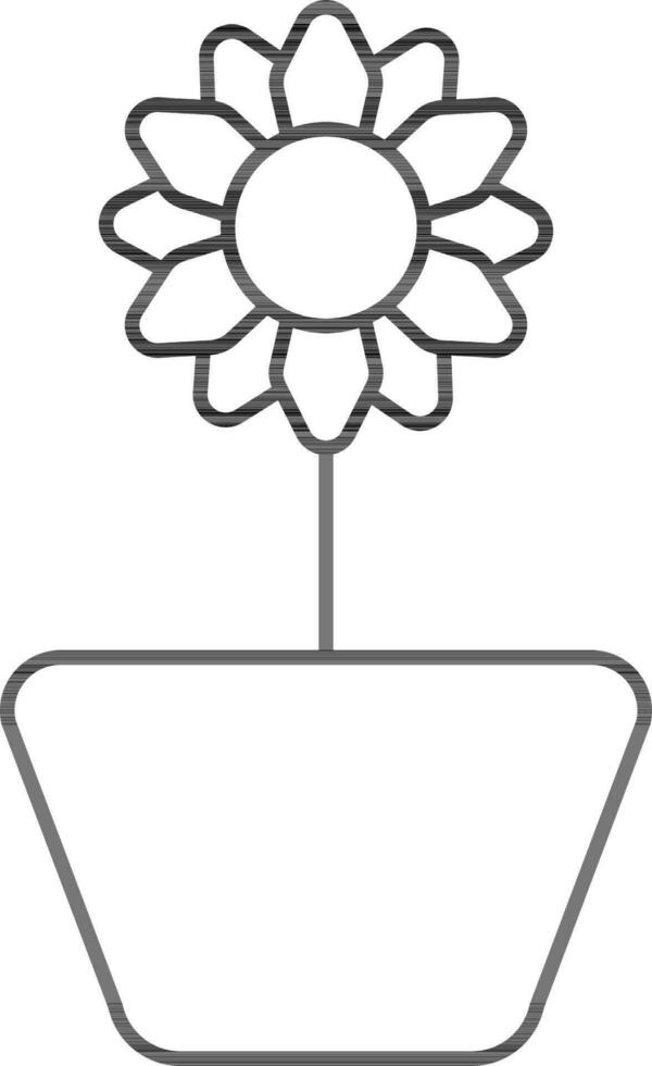 Flower Pot Icon In Thin Line Art. vector