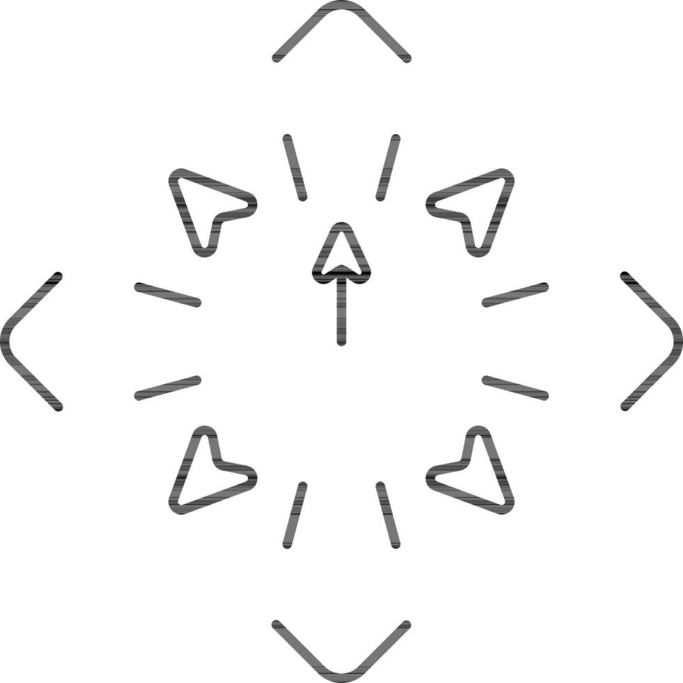 Four Direction Point Icon In Black Line Art. vector
