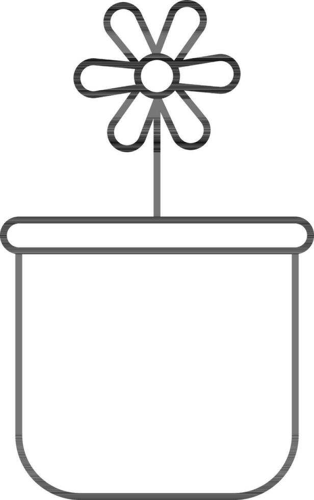 Flower Pot Icon In Black Line Art. vector