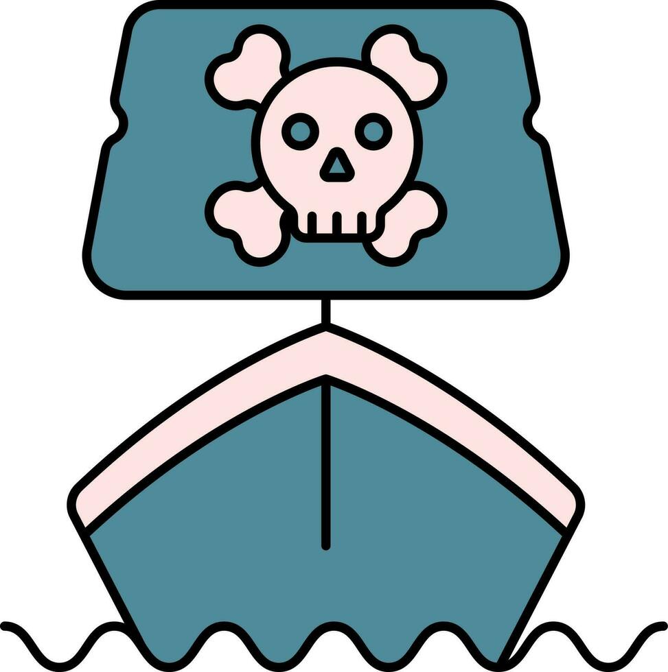 Skull Board In Boat Icon In Teal And Pink Color. vector
