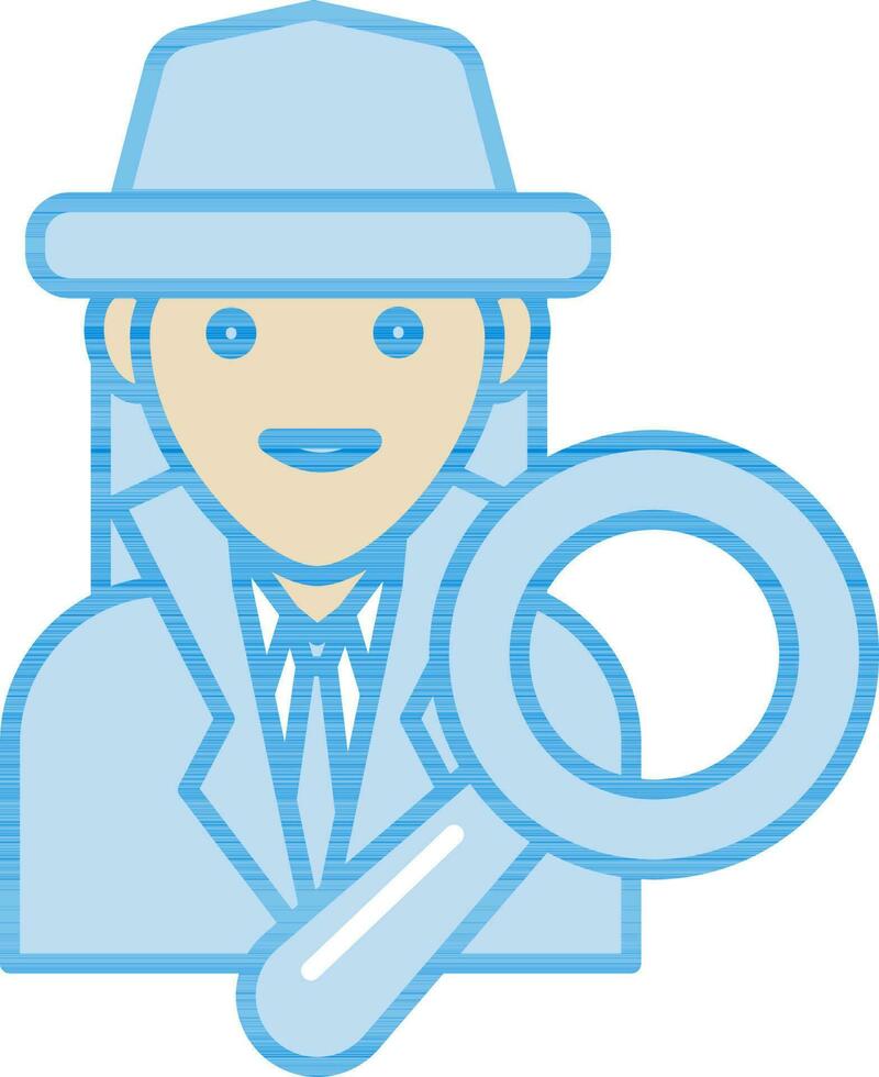 detective hombre con aumentador vaso icono en azul y amarillo color. vector