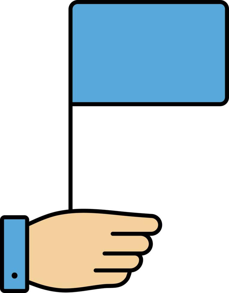 Hand Holding Flag Icon In Blue And Brown Color. vector