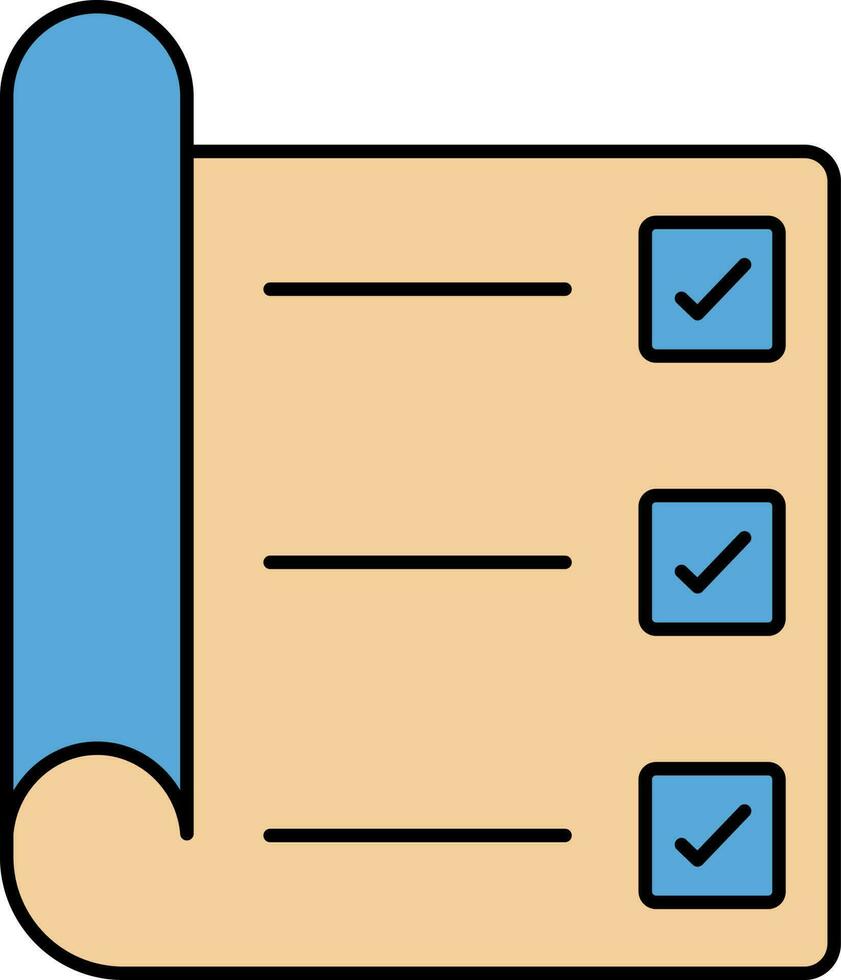 Sheet With Checklist Icon In Brown And Blue Color. vector