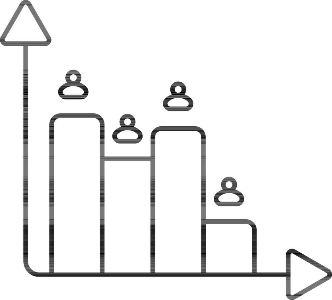 People Bar Chart Icon In Black Outline. vector