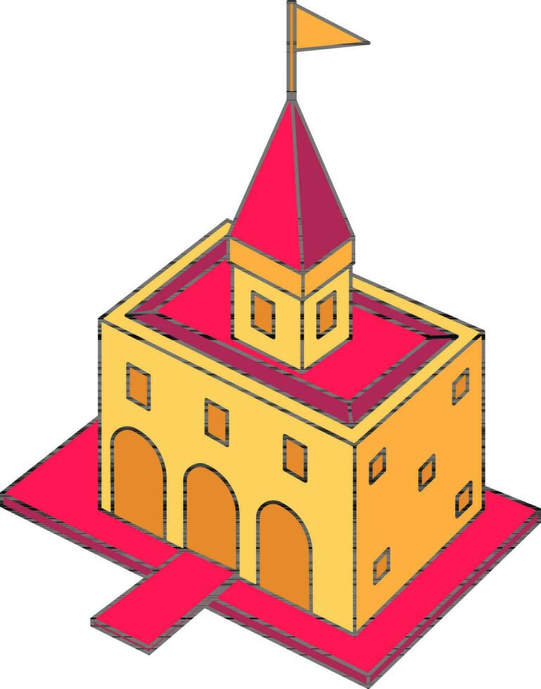 Castle Top Icon In Pink And Yellow Color. vector