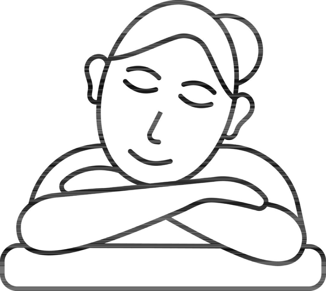 Black Outline Female Relaxing Icon Or Symbol. vector