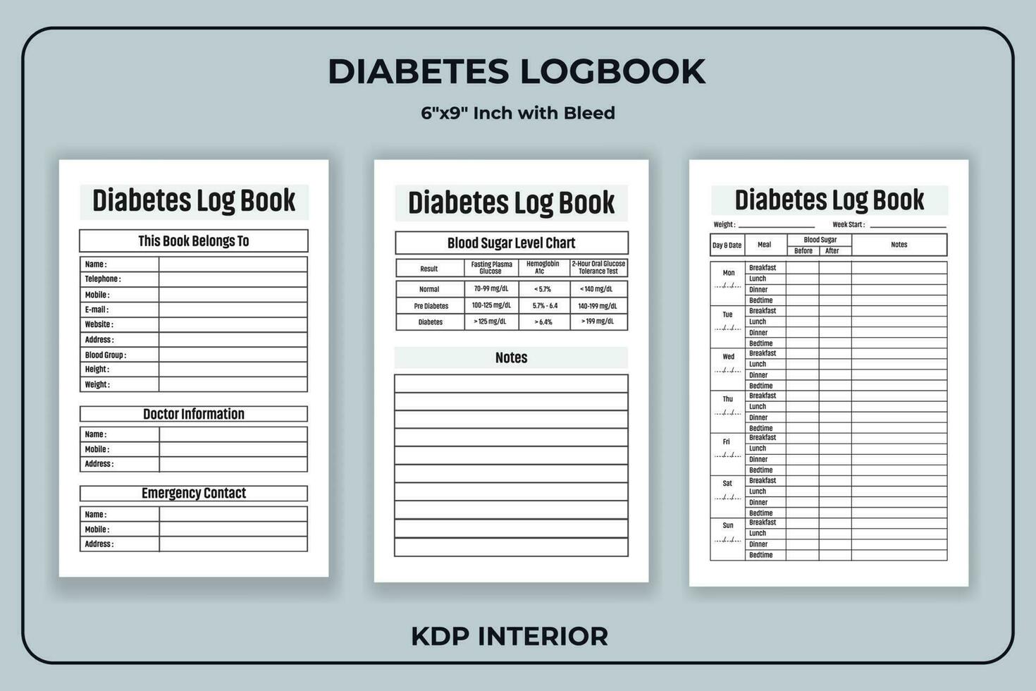 diabetes Iniciar sesión libro kdp interior vector