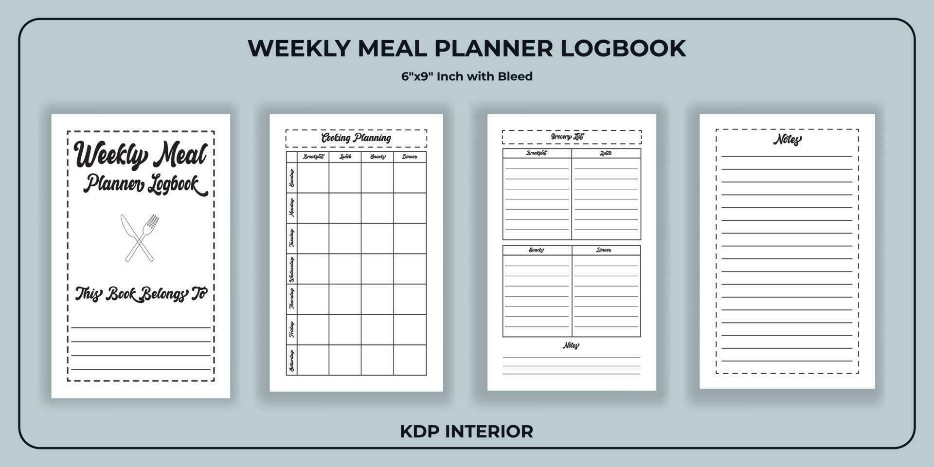 semanal comida planificador cuaderno kdp interior vector