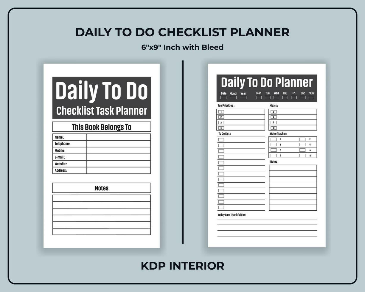 Daily To Do Checklist Task Planner KDP Interior vector