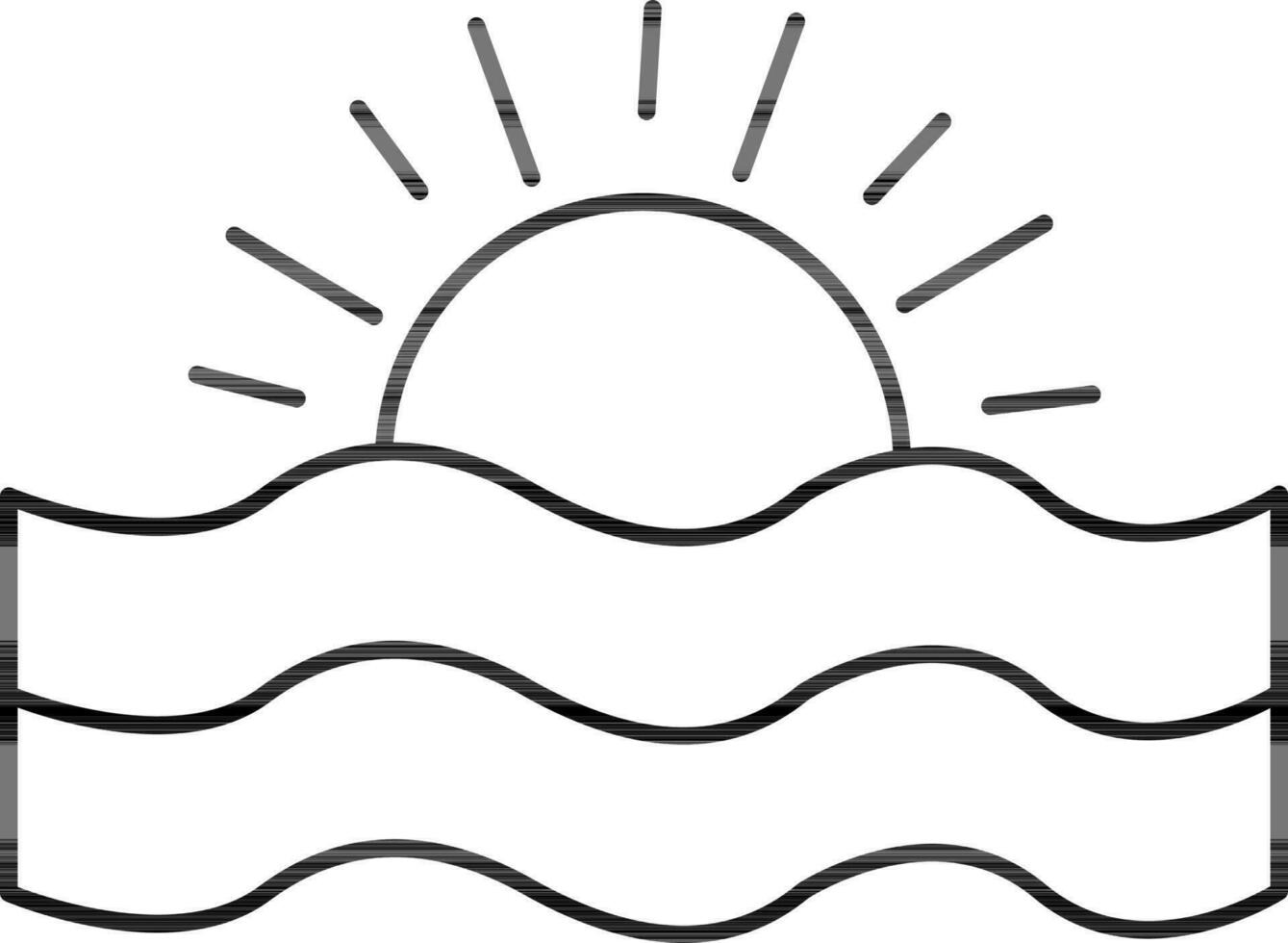 Sunset Or Sunrise Ocean Icon In Black Line Art. vector