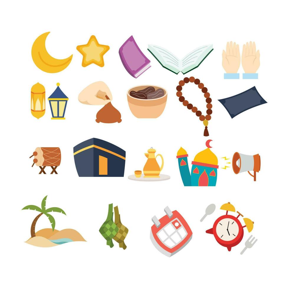 Islamic Element Illustration. Ramadan icon, lantern, camel, mosque. flat style. isolated premium vector illustration. perfect for ramadan kareem celebration.