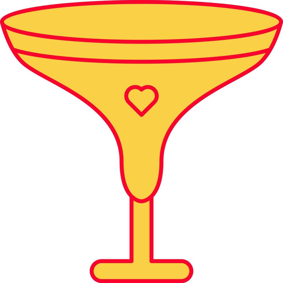 corazón con cóctel vaso amarillo y rojo icono. vector