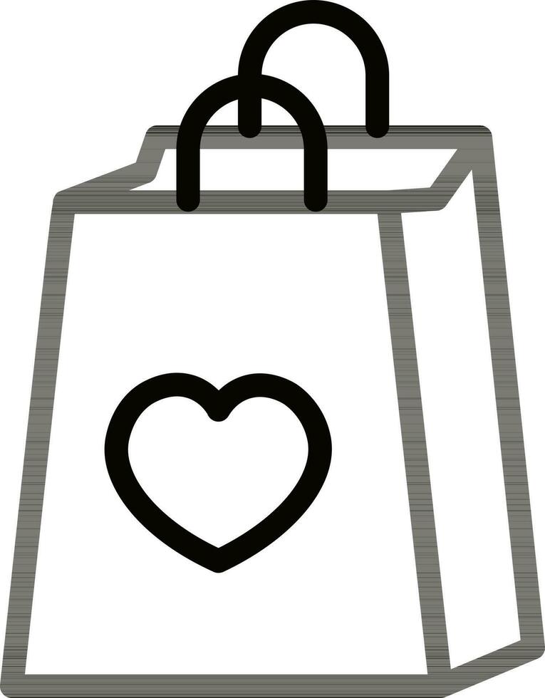 Line art illustration of heart symbol on shopping bag icon. vector