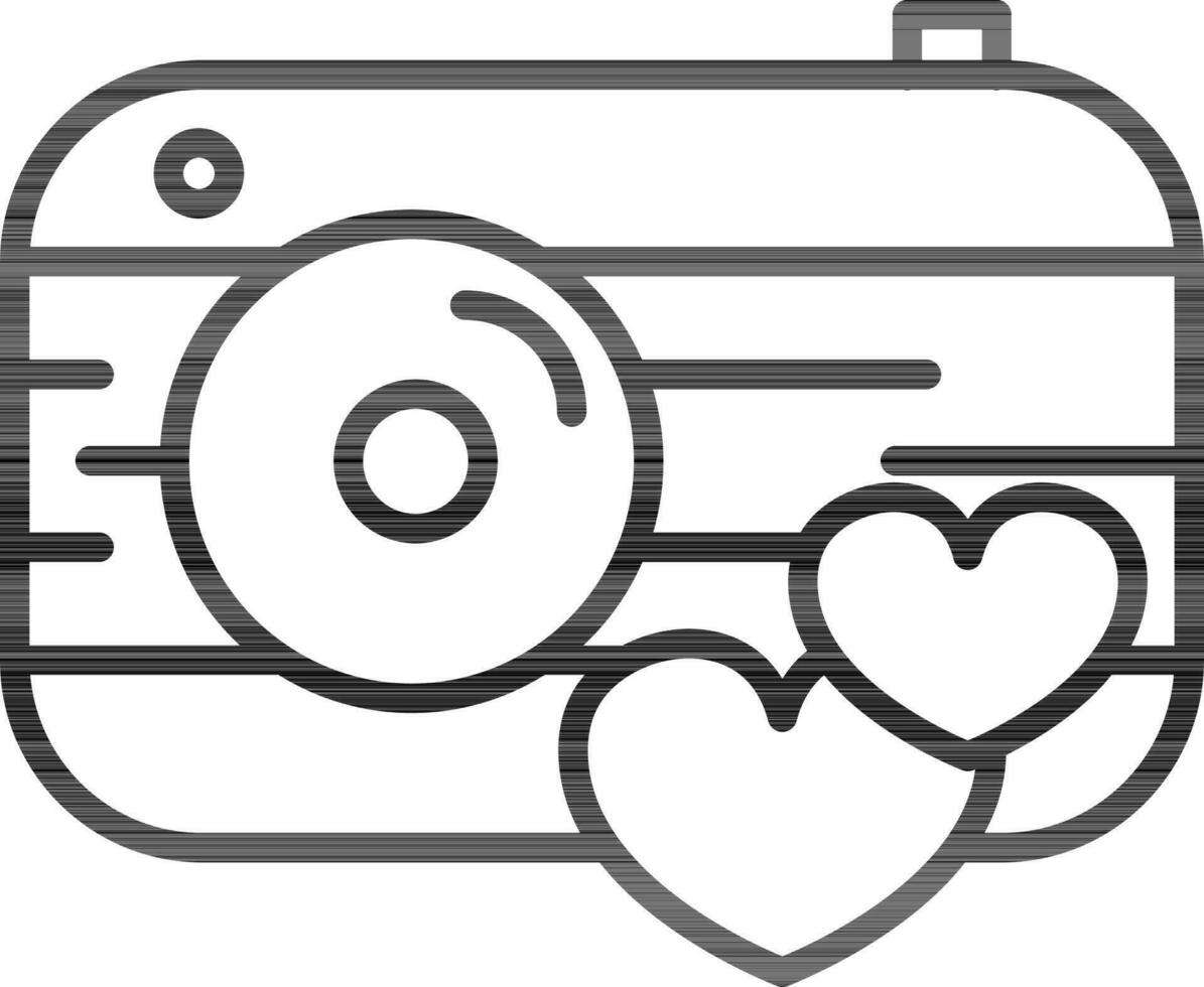 Camera and heart icon in line art. vector