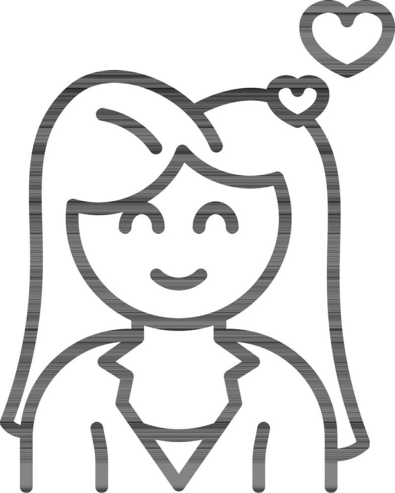 Line art illustration of girl flat icon. vector