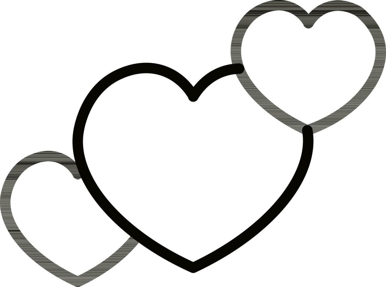 Black line art illustration of three heart icon. vector