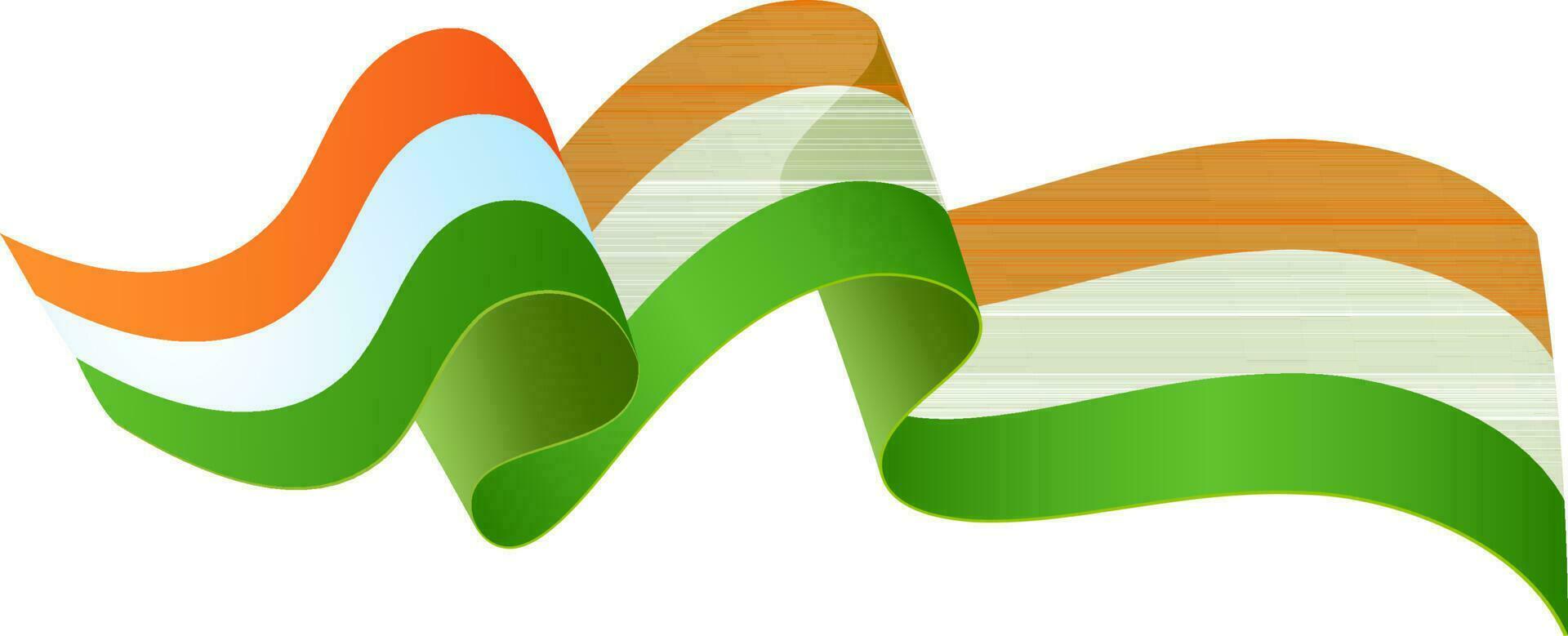 Indian Tricolor Wavy Ribbon On White Background. vector