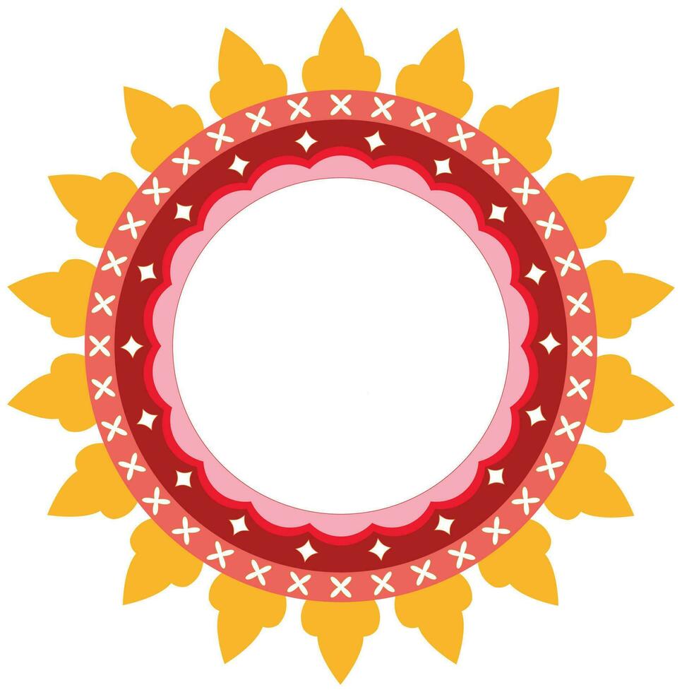 Ethnic Circular Frame Element In Red And Orange Color. vector