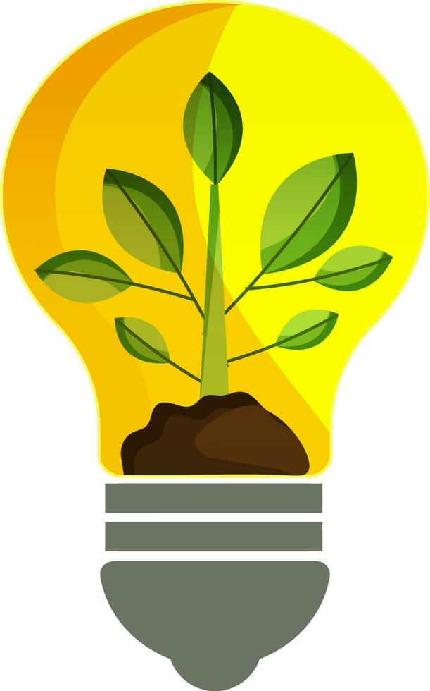 Flat Style Plant Inside Light Bulb Element. vector