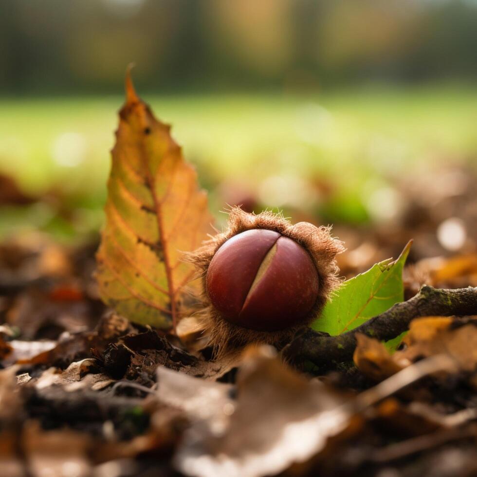 Close up of horse chestnut on ground photo