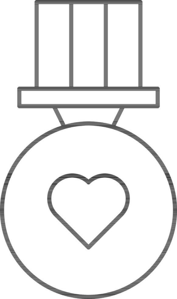 Heart Medal Badge Icon In Black Line Art. vector