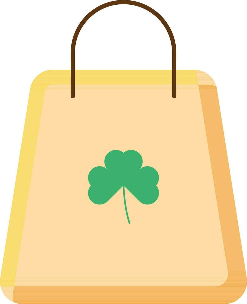 Carry Bag With Shamrock Leaf Symbol Icon In Yellow And Green Color. vector