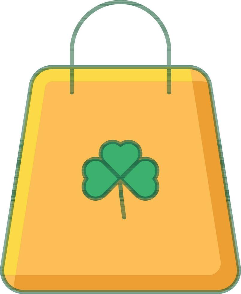 Carry Bag With Shamrock Leaf Symbol Icon In Yellow And Green Color. vector