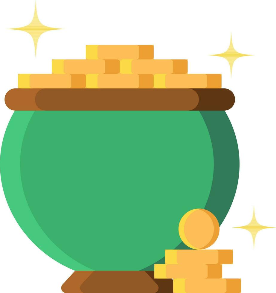 Colorful Treasure Pot Icon In Flat Style. vector