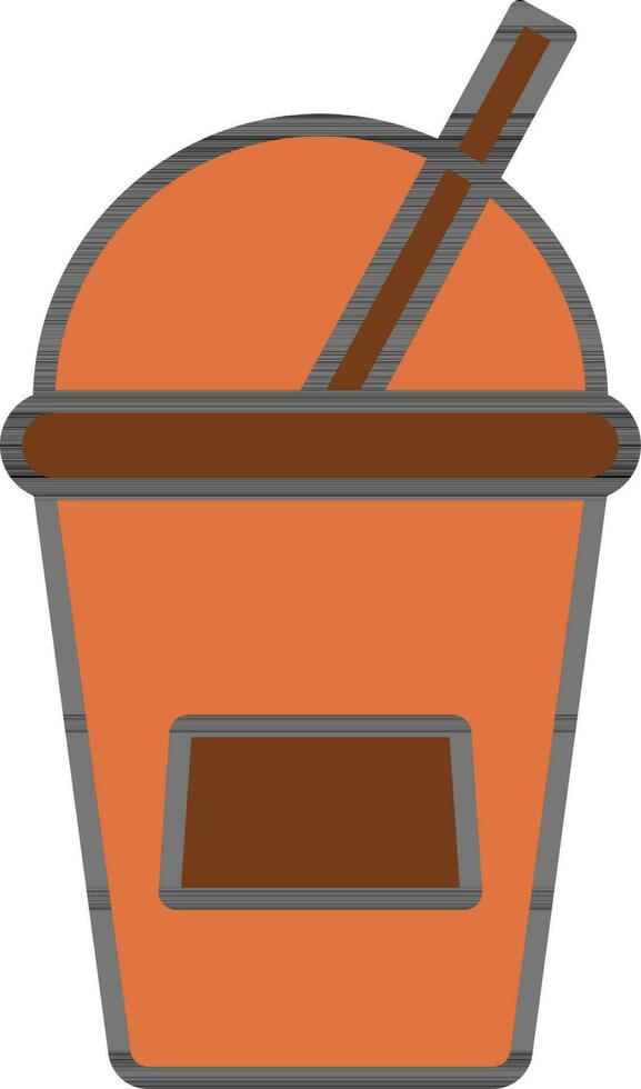 Disposable Glass With Straw Icon In Orange And Brown Color. vector
