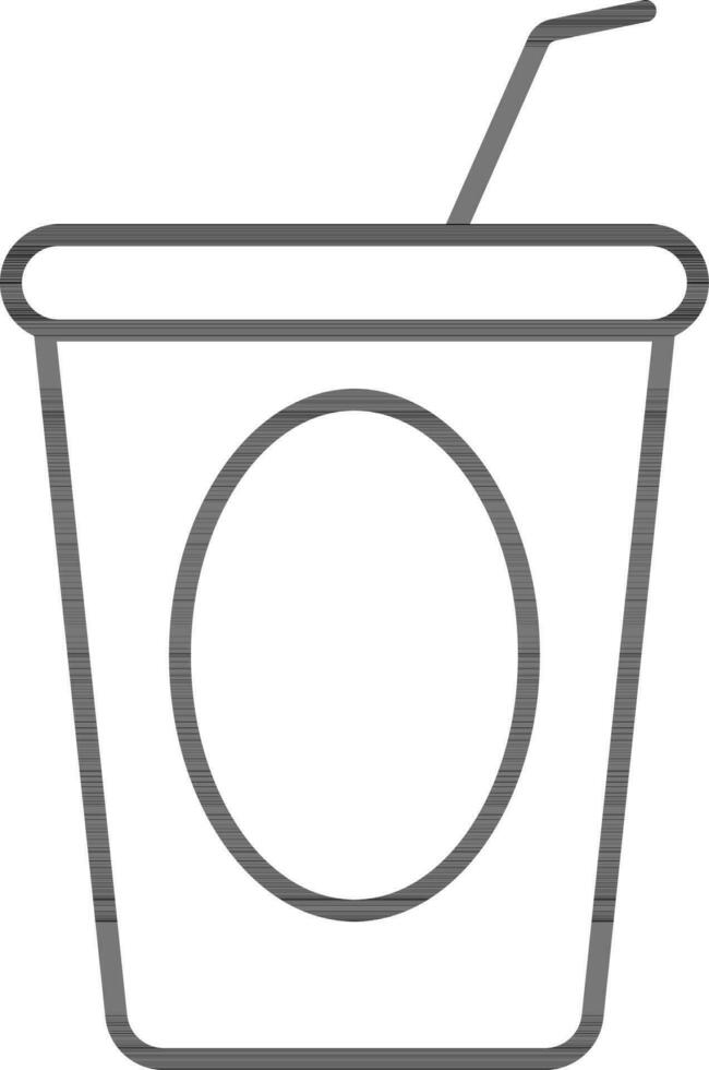 Disposable Cup With Straw Icon In Black Line Art. vector